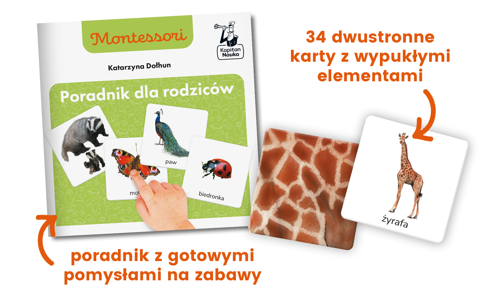 Montessori. Karty sensoryczne. Zwierzęta  2+ | Dotknij i poczuj - wypukłe elementy!